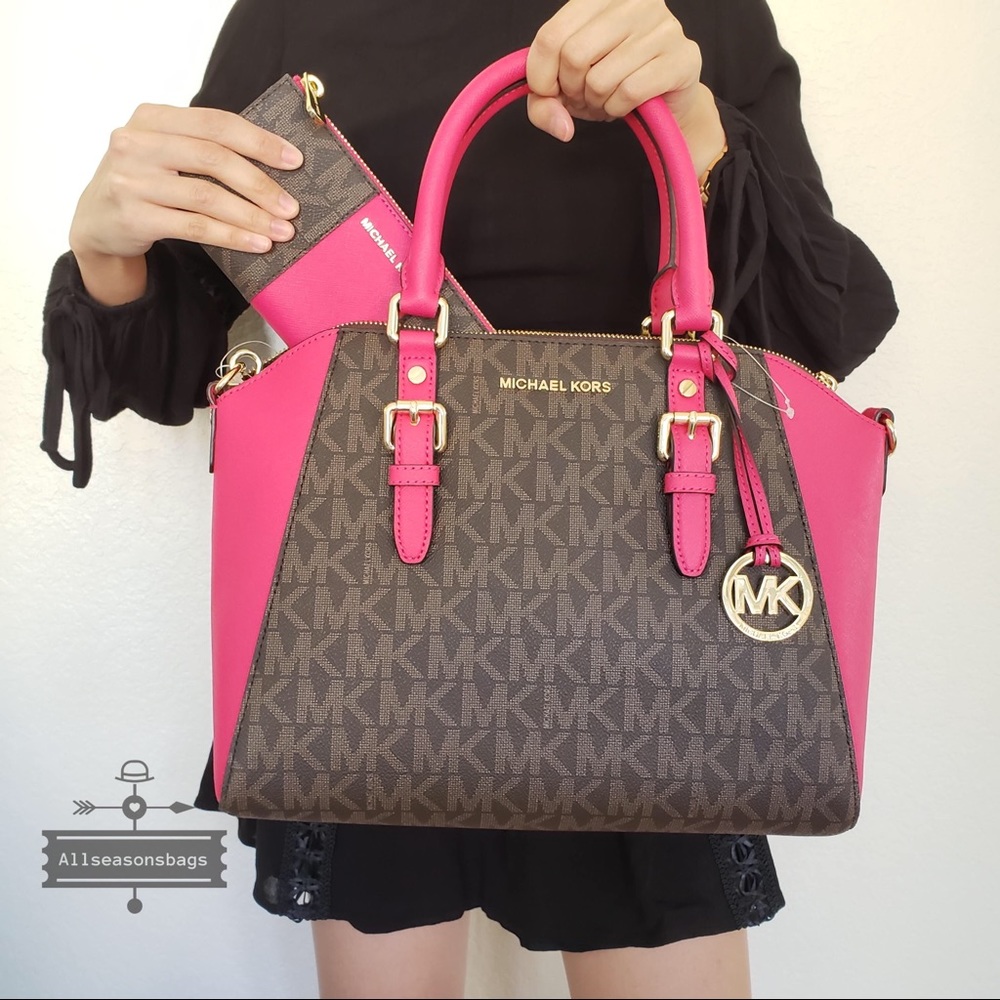 NWT Michael Kors Large Ciara Satchel Pink Wallet - Picture 3 of 8